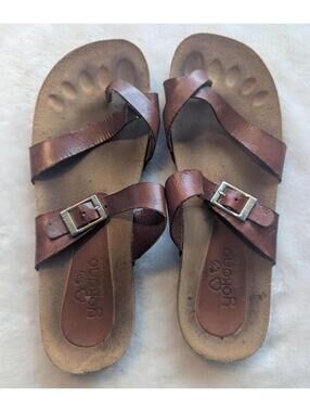 Yokono Brown Leather Slide Sandals Size 9